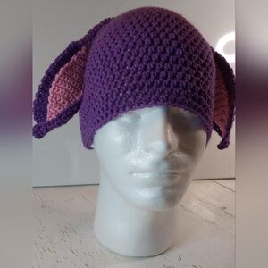 Purple Bunny Adult Handmade Beanie Stocking Hat Crochet Animal Winter Warm Cozy